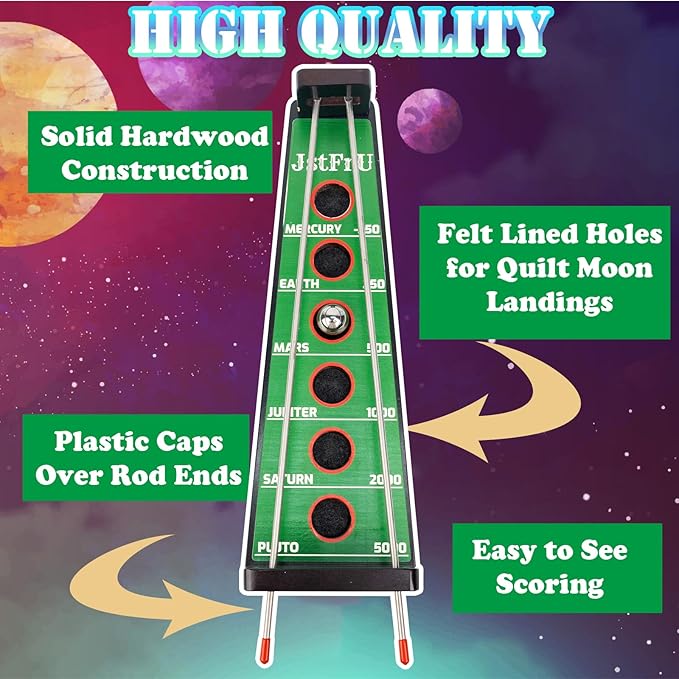 Shoot The Moon Game Large 17.5 inchesClassic Desktop Games Solid Wood Board with Metal Ball and Rods Billiard StyleRetro Balancing Game for Family and Bar (Green)