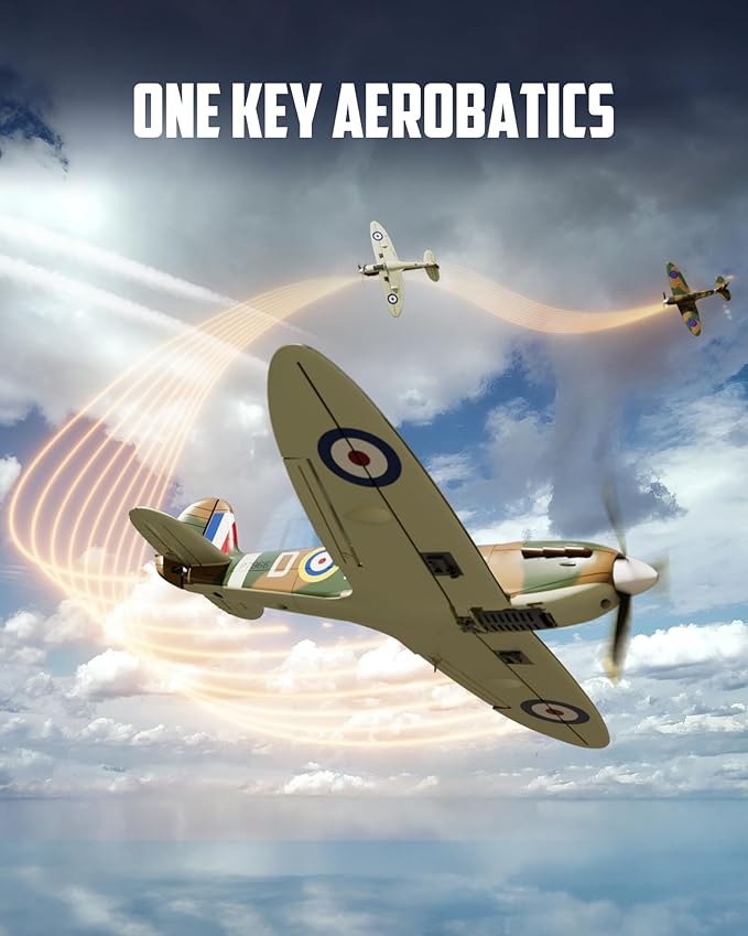 volantexrc Brushless RC Plane 4 Channel Remote Control Airplane Fighter Spitfire RTF with Aileron Gyro Aerobatics &amp 3 Modes Easy to Fly Hobby Radio Controlled Aircraft for Beginners