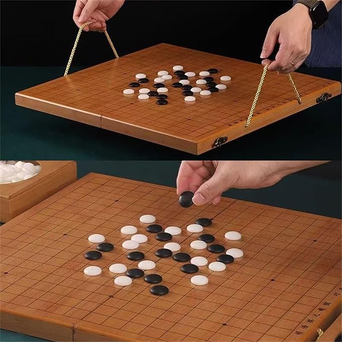 19x19 Go Game SetWooden Foldable Go Game Board Set Traditional Weiqi Tabletop Strategy and Skill Game Puzzle Games for Adults Travel Folding Gift Box Board