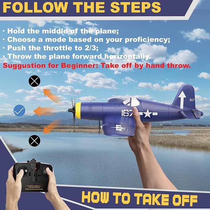 RC Plane F4U Remote Control Airplane 2.4GHz 3 Channel Fighter with 6 Axis Gyro Stabilizer Easy to Fly for Adults Beginners