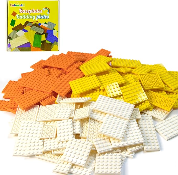 130 Pieces Classic Building Plate 3 Color with 11 Size Building Plate Base Plate Compatible with Lego Parts and Pieces for Most Brands (White Yellow Orange)