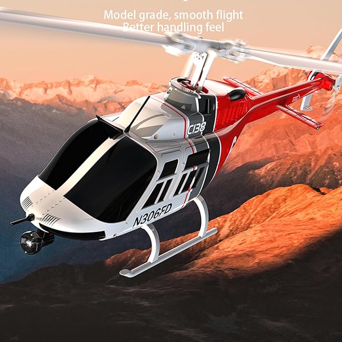 C138 Remote Control Helicopter 1:33 Scale Bell206 Helicopter 2.4G 4CH RTF Single Propeller Aileron Free Six-axis Gyroscope Modular Battery One-Touch Function Gift for Adults 2 Batteries