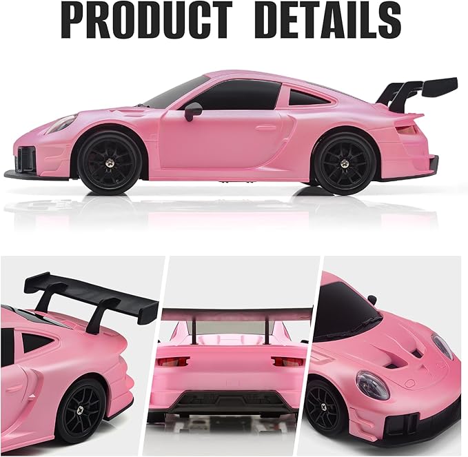 RC Drift Car 1:24 4WD Remote Control Cars Vehicle with LED Light2.4GHz 20KM/H High Speed RC Cars with Two Batteries &amp Drifting Tires Racing Sport Toy for Adults Boys Girls Kids Pink