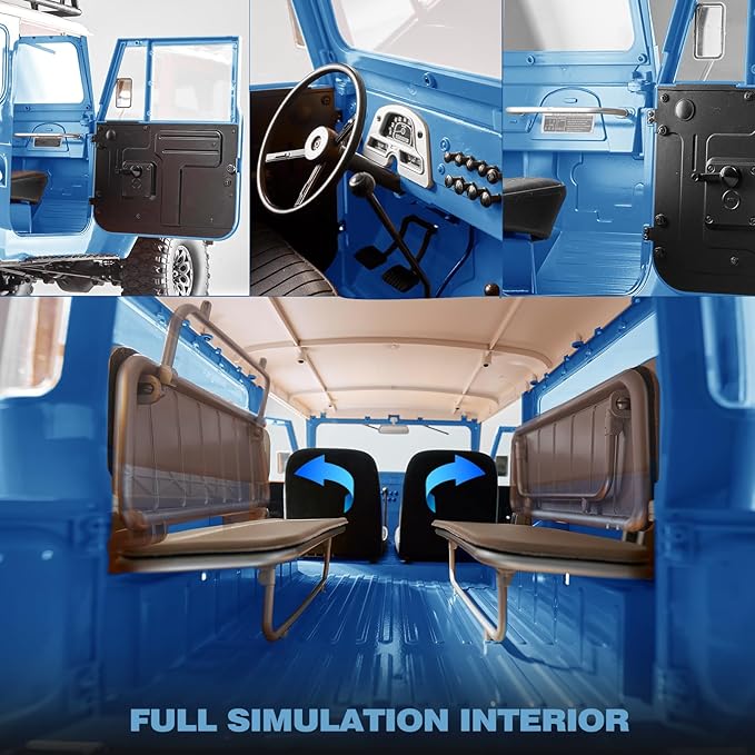 EAZYRC X FMS 1/10 Toyota Land Cruiser FJ40 RS with Licensed RC Truck Blue All Terrain Waterproof 4WD 35T 550 Motor RC Crawler for Adult2.4Ghz Remote Control No Battery