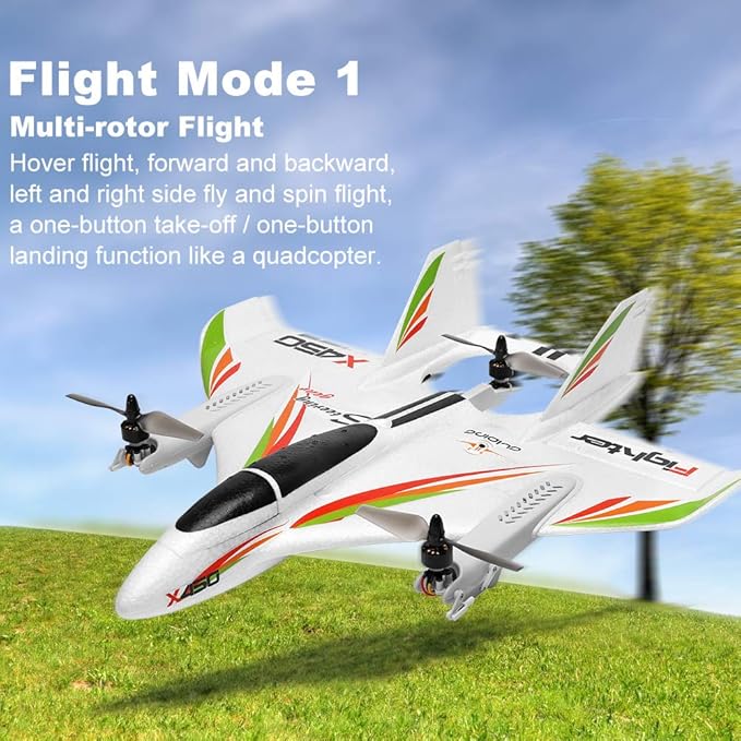 GoolRC WLtoys XK X450 RC Airplane 2.4G 6CH Glider Fixed Wing Aircraft 3 Flight Models Brushless Helicopter Vertical Takeoff Landing RTF for Adults
