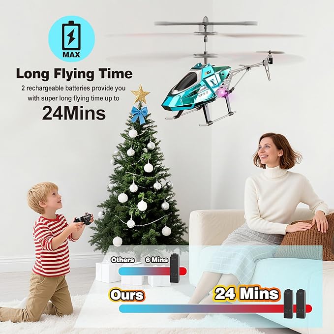 XIKOTEC Remote Control Helicopter RC Helicopter Toy for Kids 2.4GHz RC Plane with LED Lights RC Flying Toy Easy to Fly Indoor/Outdoor Gifts Toys for Kids Beginners 8+ (Blue)