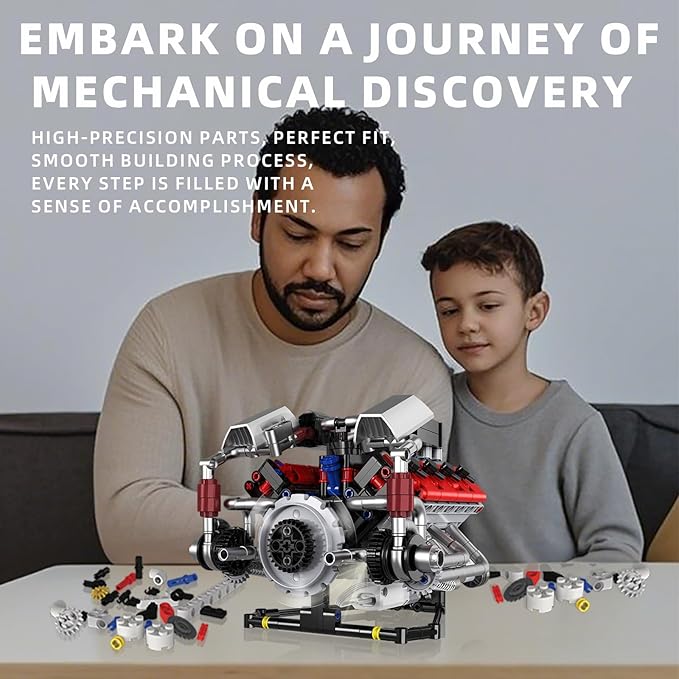 Mini V8 Engine Kits That Works Building Sets 8-Cylinder Model Technic with Motor APP Control &amp Light Mechanic Engineering Collection for Adults Boys 14 Years &amp Up