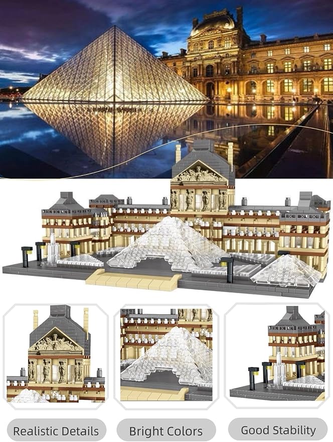 Architecture Louvre Micro Building Blocks Set（3377pcs） World Famous Landmarks Architecture Model Building Toy Gift for Teens and Adults