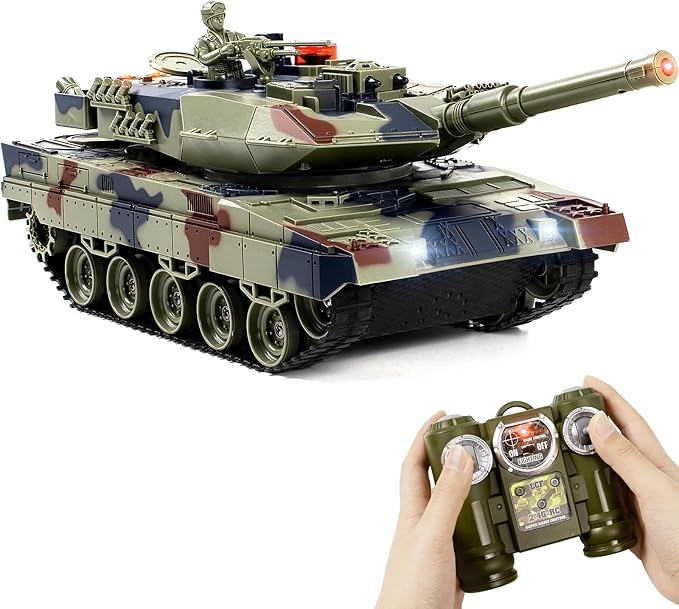 1/24 RC Tank Remote Control Ger Leopard II Army Model Tank with Sound Effects Lights and Smoke 2.4G Military Model Toy for Kids Perfect Birthday for Boys 6+ Years Old