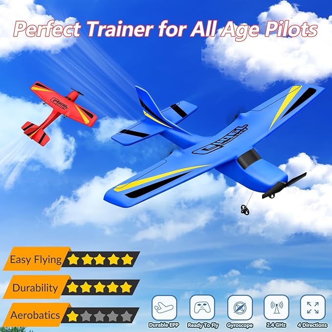 HAWK'S WORK 2 CH RC Airplane RC Plane Ready to Fly 2.4GHz Remote Control Airplane Easy to Fly RC Glider for Kids &amp Beginners (Red)