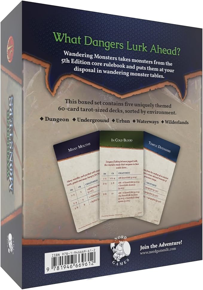 Nord Games: Wandering Monsters: Boxed Set - 5e RPG Storytelling Cards 300 Tarot Sized Cards Encounters by Environment Tabletop Roleplaying D&ampD