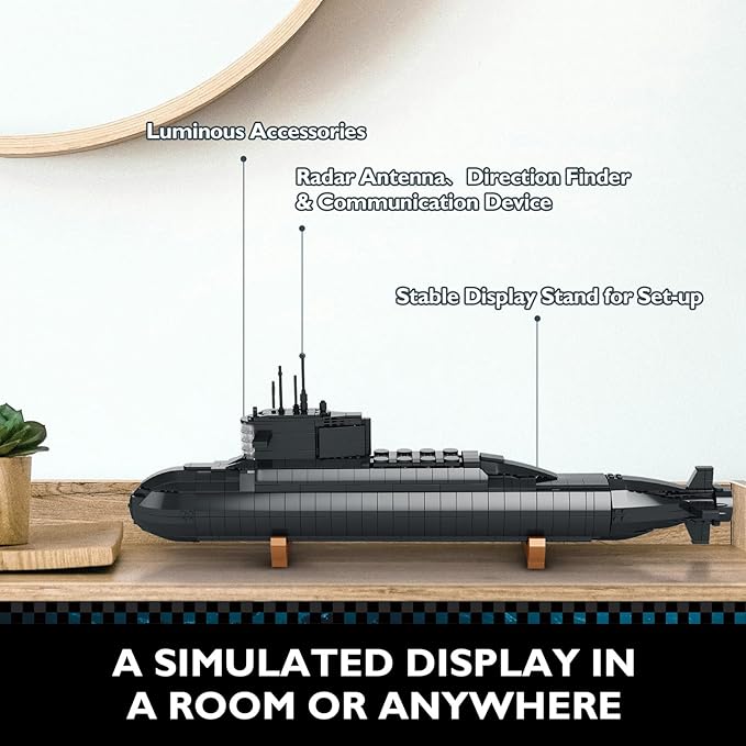JMBricklayer Nuclear Submarine Building Sets for Adults Men Military Submarine Toys with Lights WW2 History Collectible Home Decor Battleship Construction Set Army Toy Gifts 1498PCS