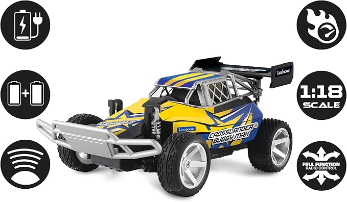 Lexibook Crosslander® Buggy Max RC Off-Road Buggy Up to 15km/h Remote Control and 2 Rechargeable Batteries Included Blue/Yellow RC22