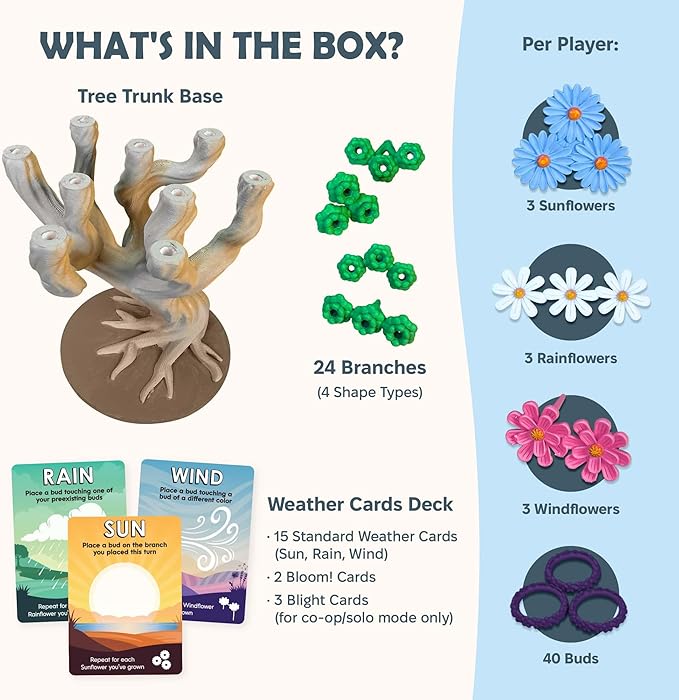 Bloomchasers 3D Flower Stacking Tree Building Board Game for Families and Adults Light Strategy Beautiful Fun &amp Competitive Base Game + Expansion 1-6 Players Age 12+