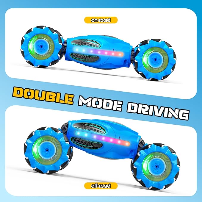 Gesture Sensing RC Stunt Car - Boys Toys Age 6-12 4WD Hand Controlled Remote Control Drift Twist Offroad 360° Rotation Car with Light &amp Music Cool Birthday Presents and Ideas Gifts for Kids Blue