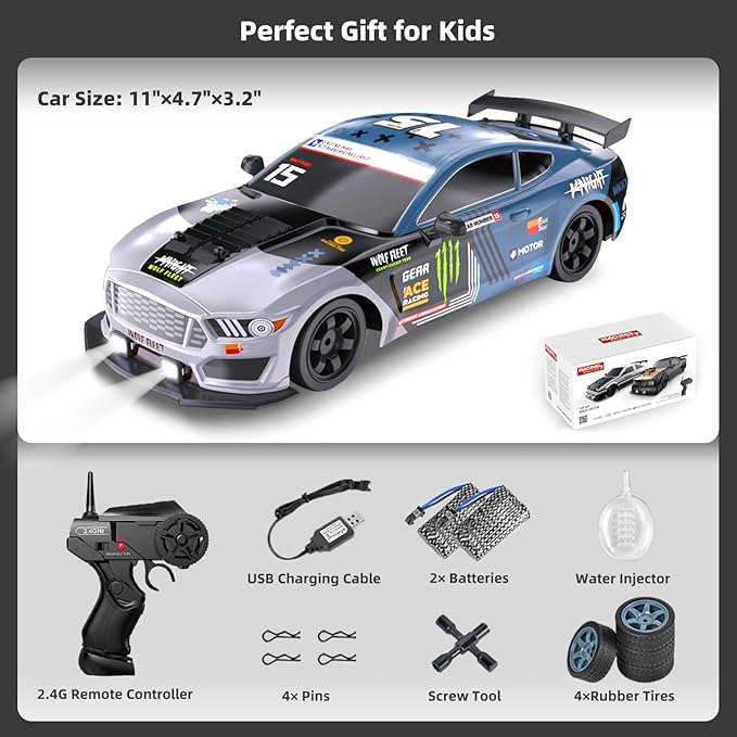 RC Drift Car Drifting RC Car 2.4GHz 1:16 Remote Control Cars 4WD High Speed Racing Vehicle with LED Lights Two Batteries and Drifting Tires Racing Sport Toy Cars for Adults Boys Girls Kids