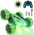 RC Stunt Car 360° Flips &amp Double-Sided Remote Control Truck with LED Lights 2.4GHz High Speed All Terrain Off-Road Toy Car Gift for Boys Girls Kids Ages 6-12 (Green)