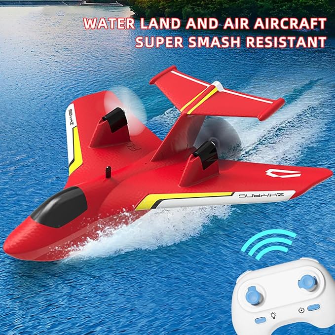Remote Control Airplanes for Kids 2.4Ghz RC Water Plane Gifts for Boys Age 8-13 Year Old Easy to Fly Mini Glider with Gyro/Lights/2 Batteries Cool Toys for Birthday Christmas(Red)