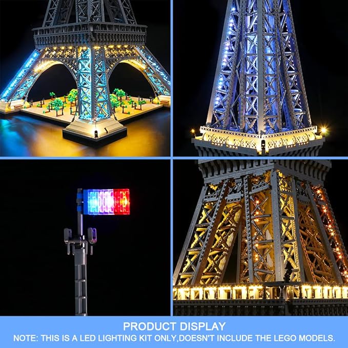 VONADO LED Light Kit Compatible with Lego Eiffel Tower Set 10307 Classic DIY Building Lighting Compatible with Lego Architecture 10307 (NOT Model)