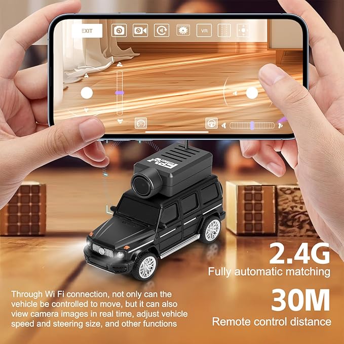 GoolRC WLtoys 6406-C Mini RC Car 2.4GHz 1:64 Scale FPV Remote Control Car with Camera 720P APP Control Rear Drive Vehicle with 2 Trailers and LED Lights for Adults (Black)