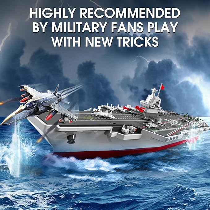 RC Boats 2.4G Remote Control Warship Battleship Aircraft Carrier for Adults and Teens 20KMH High Speed Remote Control Militaryship DIY Battleship for Pool &amp Lake (2 Batteries)