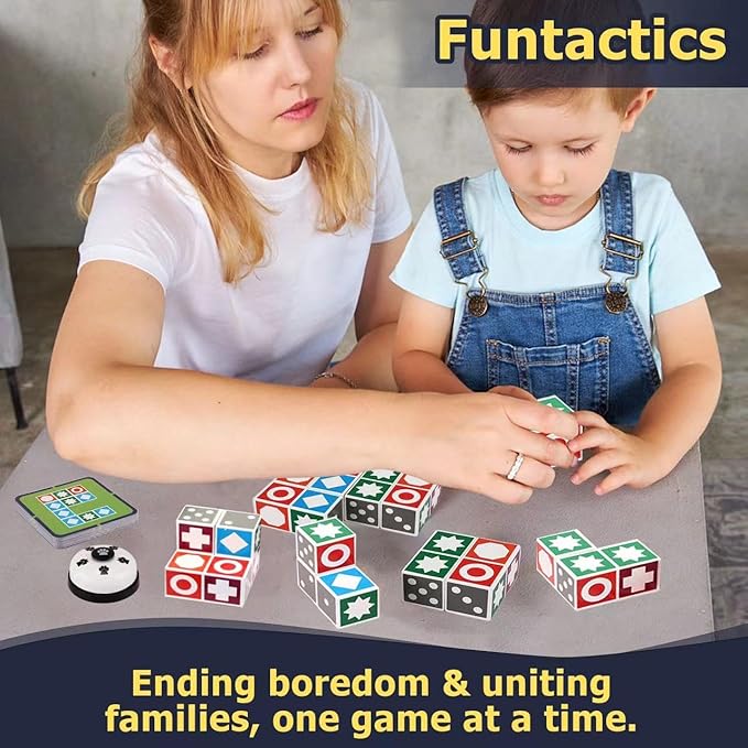 XXL Funtactics Wooden Matching Game Puzzle 3.0 Games Pattern Block Match Puzzles Building Cubes with Bell for Kids and Adults Toys Board Games for Family Holidays Night 5 Players
