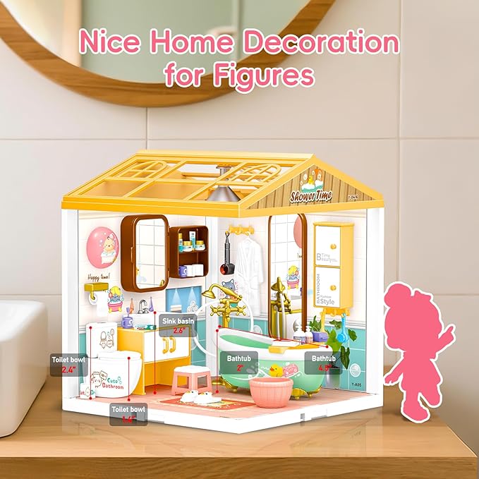 LED Building Blocks for Adults 1:24 DIY Miniature Dollhouse Kits with Roof &amp Dustproof Cover Tiny House Toy Building Sets for Kids Ages 8-12-15 Birthday Hobbies Gift for Men Women Boy Girl