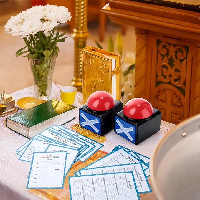 Christian Bible Friendly Game with 2 Answer Buzzers Religious Family Card Church Group Fun Trivia Quiz for Easter Party Office Class Team Building (Square)