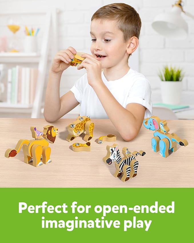 Coogam Wooden Snap Together Building Toy Take Apart Construction Builders Assembly Animal Building Blocks STEM Fine Motor Learning Toy Gift for 3 4 5 Years Old Kids