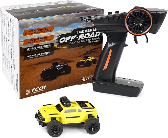 Turbo Racing 1:76 Scale RC Sport Car Table Racing 2.4GHZ Remote Control Mini Model Crawler Car with Full Proportional RTR for Adults Toys (Monster Truck Yellow C81)