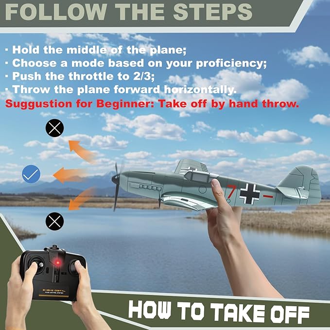 RC Plane 3 Channel BF - 109 Remote Control Airplane 2.4GHz &amp 6 Axis Gyro Stabilizer 2 Batteries Included Ideal for Adults Beginners