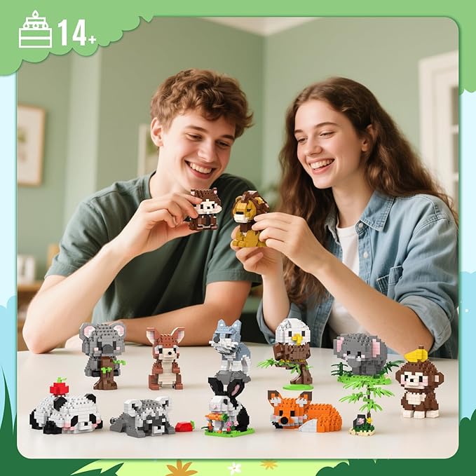 HIGH GODO 12 Pack Animal Party Favors Building Sets Mini Animals Building Blocks Decor Model Kits Goodie Bags Stuffers Classroom Small Prize Toys Gifts for Adults Teens Age 14+