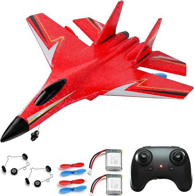 Remote Control Airplane for Ages 14 Years and Up 2 Channels Foam RC Planes Jet Wireless ToyHobby RC Aircraft Glider for Beginners Teen Adult Red