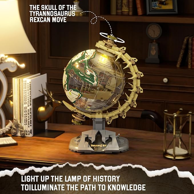 Dinosaur Skull Fossils Globe Building Set360° Rotatable Globe Display Model with LED LightSTEM Skeleton Model Educational Toy Gifts for Boys and Girls Ages 14+