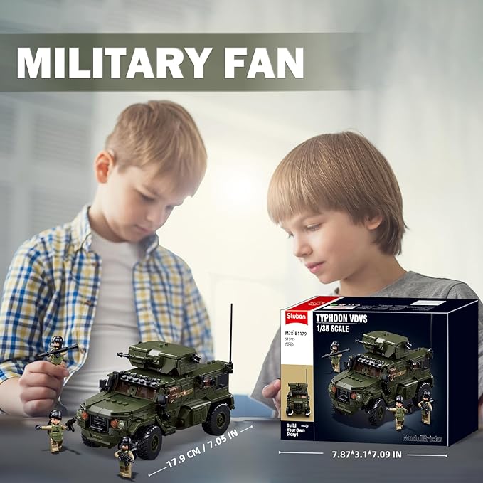 Sluban Military Vehicle Set Building Toy Army Car Military Off-Road Vehicle Model with 4 Soldier Minifigures Gifts for Boys Aged 6-12 Kids Girls Compatible with Lego Military Set 519 PCS