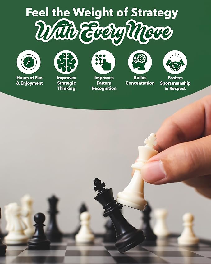 WE Games Bobby Fischer Ultimate Chess Pieces Set Staunton Plastic Tournament Chess Set - Extra Queens Triple Weighted