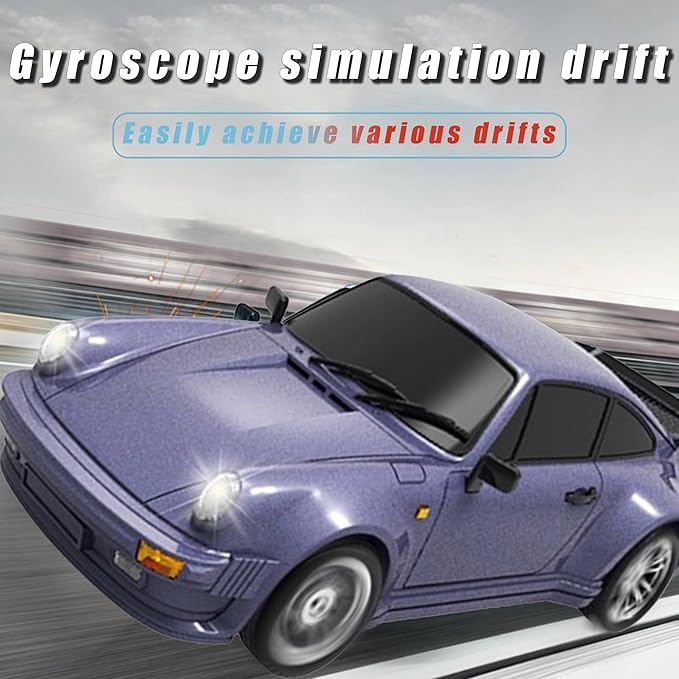 LD1898 1/18 RC Drift Car GTR R34 2.4GHz RWD with Gyroscope on-Road Alloy Body Shell Racing Cars Radio Control (Purple)