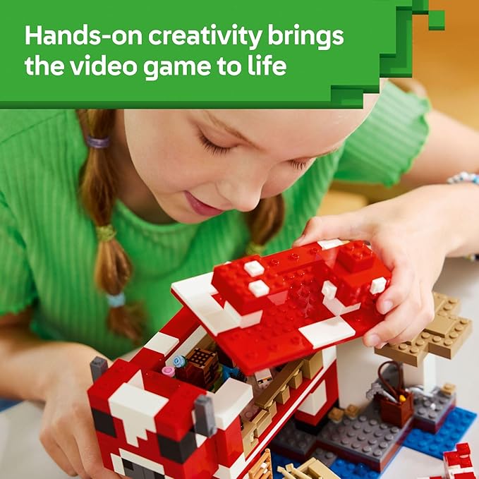 LEGO Minecraft The Mooshroom House Toy Figures and Playset - Building Minecraft Toy for Kids Boys and Girls Ages 8+ - with Steve and Other Figures for Pretend Play - Gift Idea for Birthdays - 21270