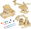 Easy Playhouse: Wood Building Toy Kit - DIY 3 Vehicle Projects: Helicopter Truck &amp Excavator 12 Paint Colors &amp 2 Brushes Arts &amp Craft Set Kids 8+