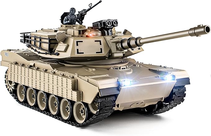 1/18 M1A2 Abrams RC Tank 2.4G Remote Control Tank That Shoot BBS with Smoke Sound and Lights 165ft Remote Control Army Model Toy Military All-Terrain Vehicle for Kids &amp Adults
