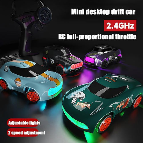 1:64 Scales Mini RC Car 2.4Ghz 4WD Desktop RC Drift Car Handheld Racing Mini Vehicle with LED Lights Rechargeable Electric Toy Birthday Gifts for Teens or Adults