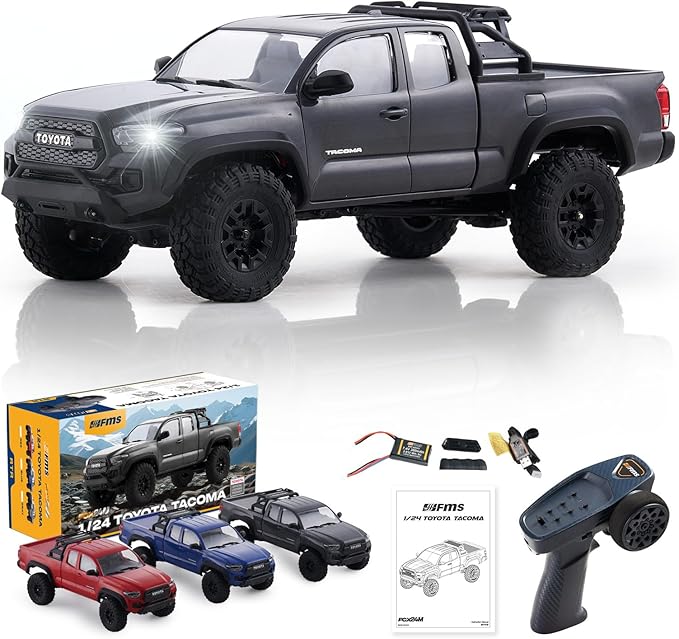 BEEZRC FMS 1/24 RC Crawler FCX24M Tacoma Toyota Official Licensed ABS Hard Body 4WD Off-Road RC Rock Truck2-Speed Transmission Hobby Grade Remote Control Car for Adults RTR Grey