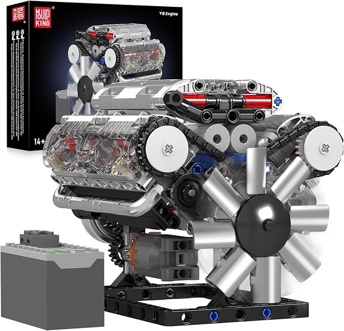 Mould King 10088 V8 Engine Model Building Kit That Runs Build Your Own Mini Engine That Works STEM Toy Gift for Adults 14+ Teens DIY Mechanic Engineering Construction for Display (535 PCS)