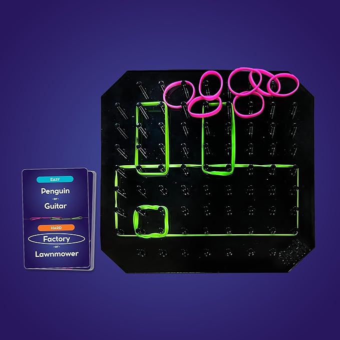 Uzzle Stretch &amp Sketch Peg Board Game Expert-Level Challenges Action Packed Rubber Band Game 3-6 Players Ages 6+