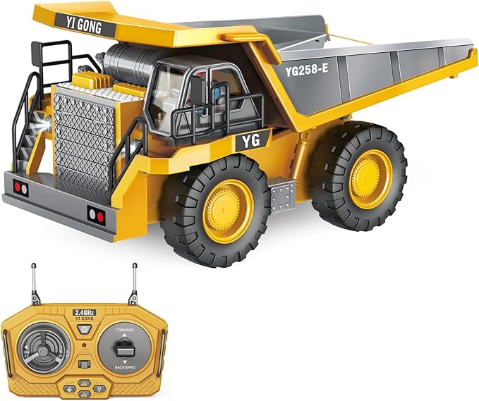 Remote Control Dump Truck - RC Dump Truck Toys with Lights and Sounds 1/24-7 Channel Construction Vehicle Toys for Kids Boys Age 6-8