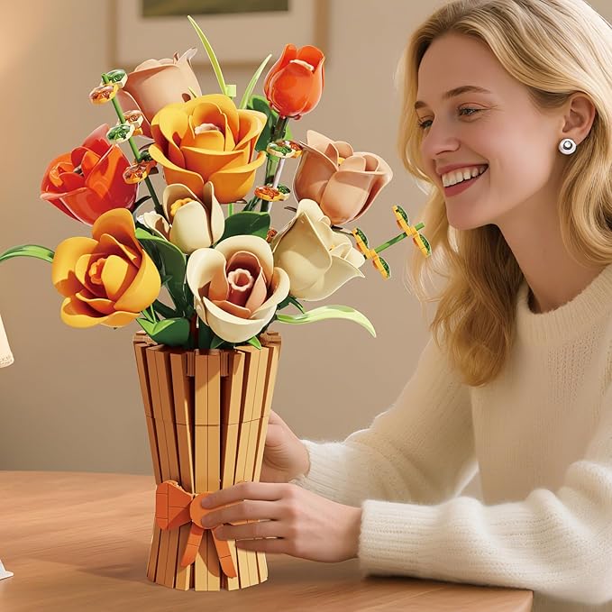 Flowers Bouquet Building Set 868 PCS Rose Botanical Collection Kit Artificial Flowers Toys Botanical Collection DIY Unique Home&ampOffice Bonsai Decoration Gift for Valentine's Day Mother's Day Chris