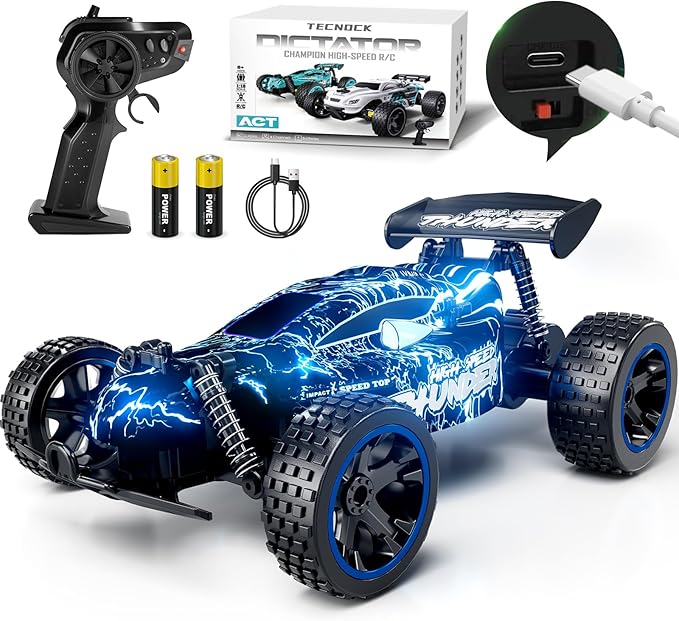 Tecnock RC Cars for Kids 1:18 Scale 2WD RC Car with LED Lights 2.4GHz Remote Control Car with USB-C Easy Charging &amp 50 Mins Playtime Toys Gifts for Boys &amp Girls Ages 8-12