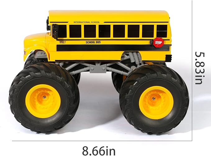 Remote Control School Bus Monster Truck Toy1/18 RC School Bus2.4GHz Offroad Hobby RC Racing Car with LED High Speed All Terrain Electric Toy Vehicle Stunt Crawler Best Gift for Kids