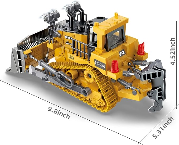 Dwi Dowellin Rc Bulldozer Toys for BoysConstruction Remote Control Bulldozer with Metal bulldozing Shovel Lights/Sounds for Kids Boys