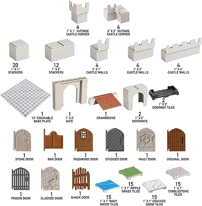 Monster Adventure Terrain 3D Interchangeable Builder System - 128pc Painted Castle Expansion Set w Base - Build Modular Worlds in a Snap &amp Elevate Your Campaign -Compatible with DND Dungeons &amp